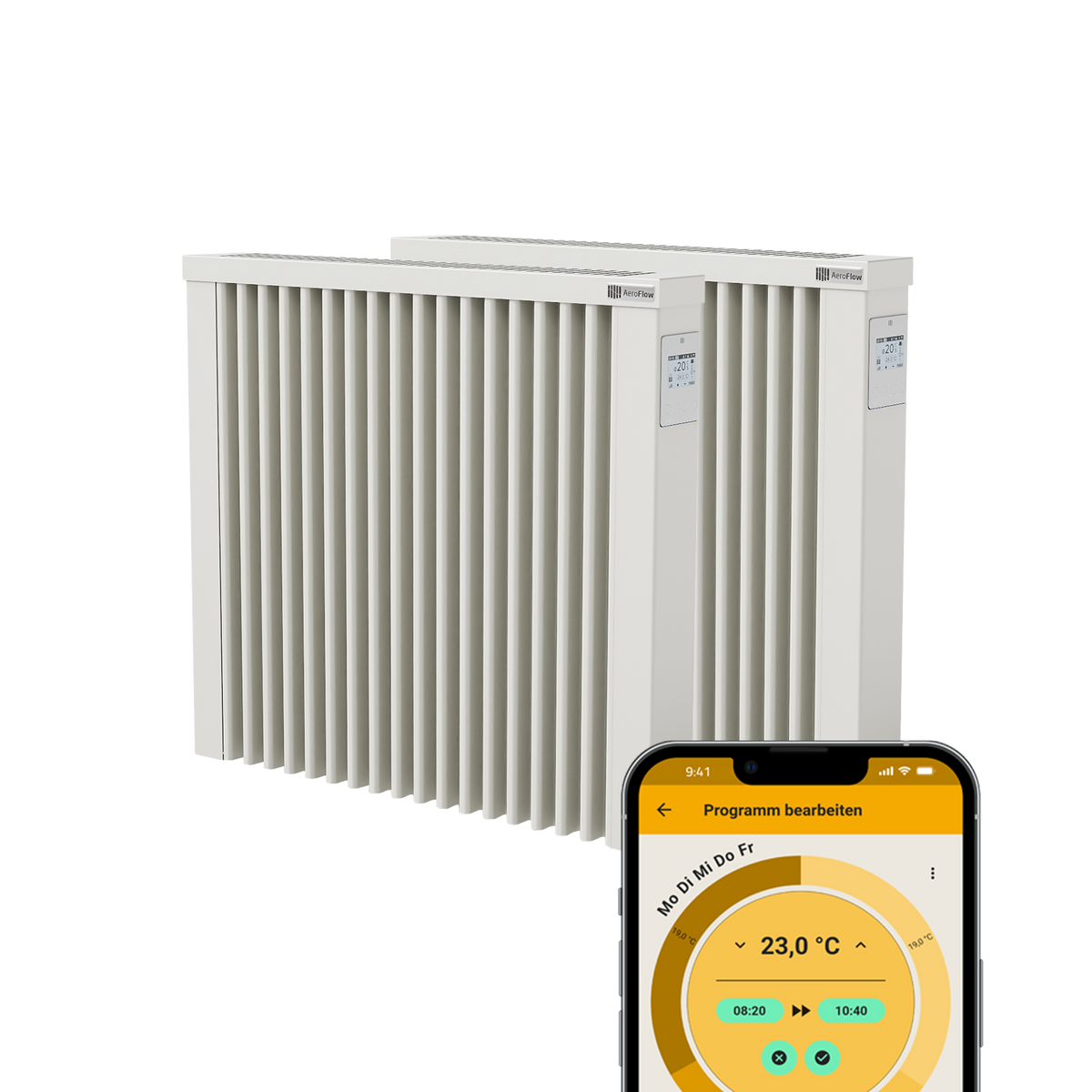 2er Paketset AeroFlow® Elektroheizung Compact Smart - 1300 Watt